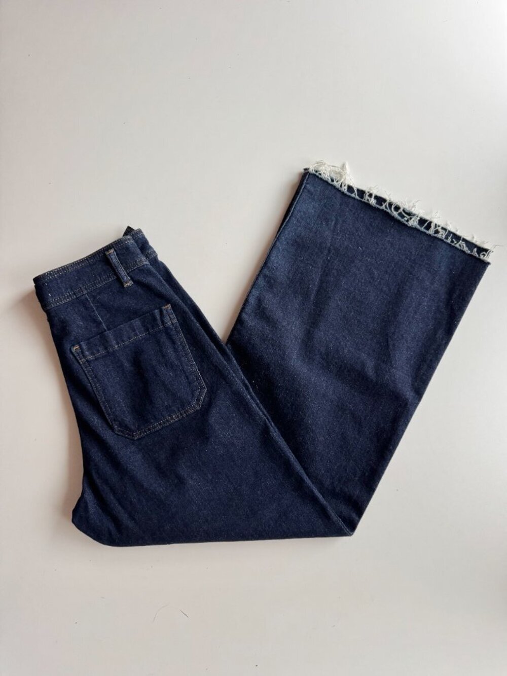 ZARA Marine Dark Indigo Stretch Denim High Waisted Wide Leg Jeans, Size 6/28